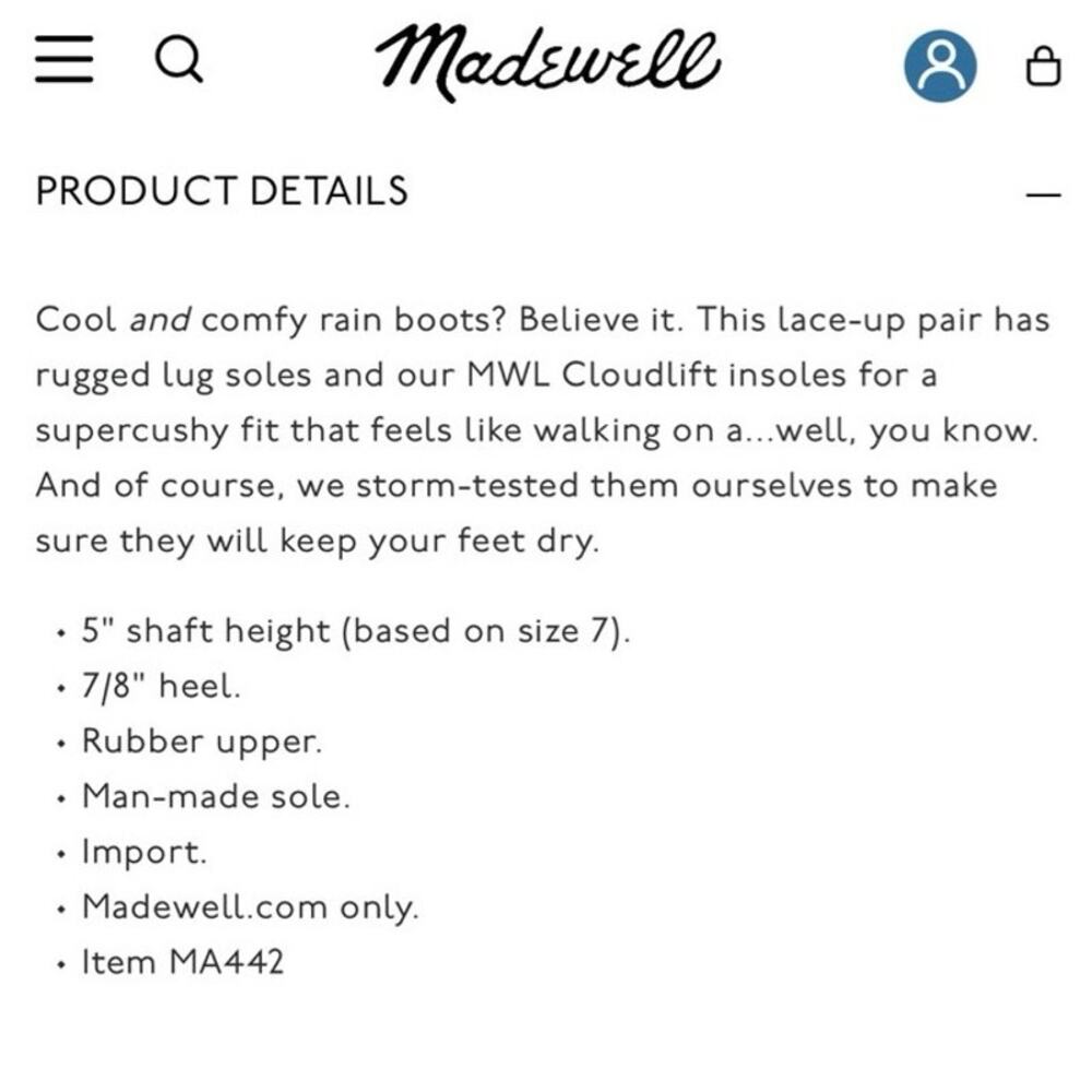 Madewell The Lace Up Lugsole Rain Boot Style MA442 - Picture 10 of 10